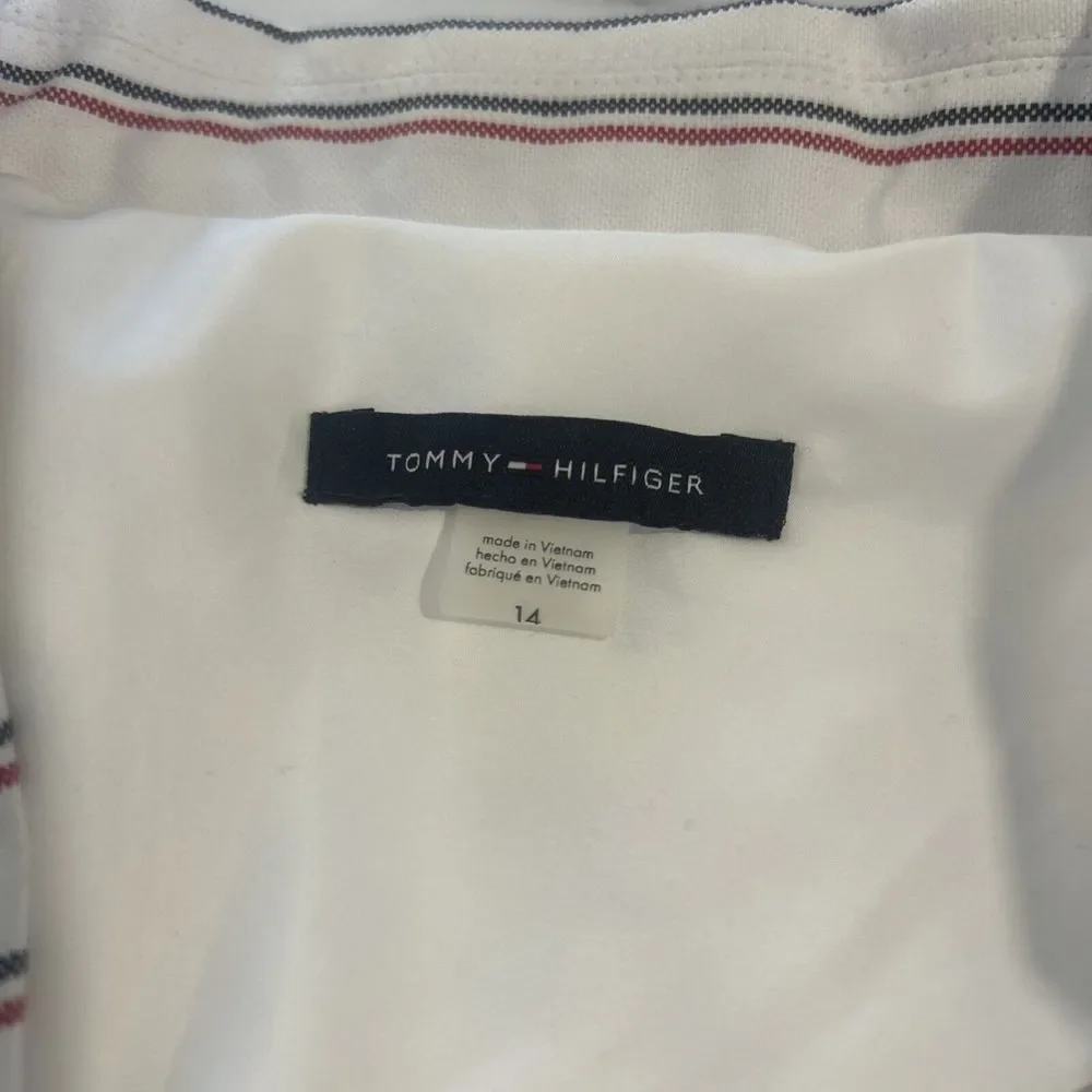 NWT Tommy Hilfiger Nautical Pinstriped Blazer,‎ White W/Red And Blue, Size 14